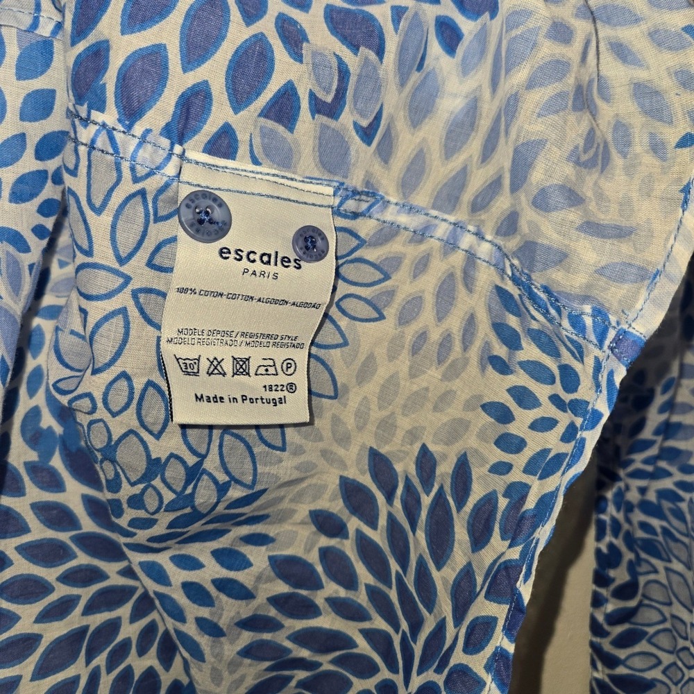 Escales Paris Mens Blue White Floral Burst Cotton Button Down Shirt L Portugal - Picture 5 of 5